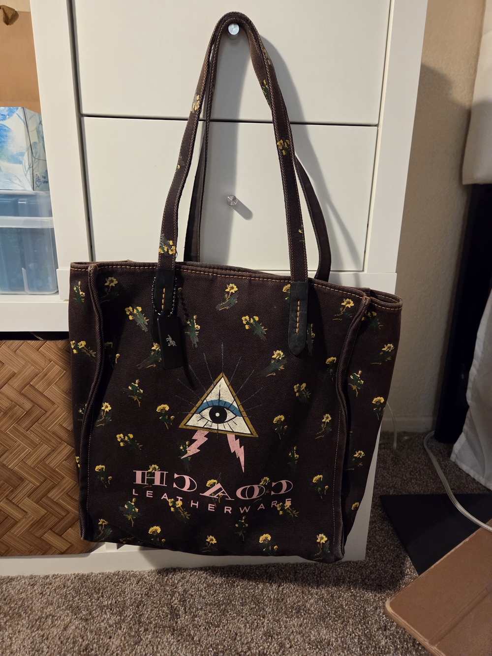 Brown Floral Canvas Tote